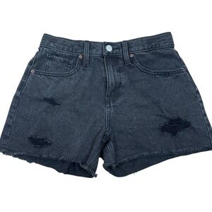 Old Navy Shorts Girls 14 Adjust Black Denim High Rise Slouchy Straight Raw‎ Hem